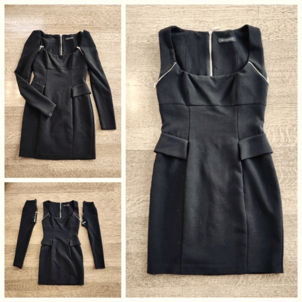 MANGANO Black Pencil Dress w Detatchable Long Sleeves, Gold Hardware, EU…